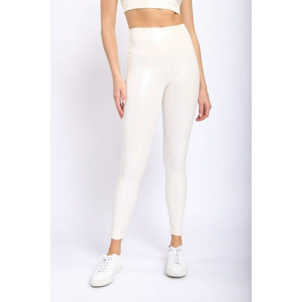 Athletic Pastel Ivory Foil High-waisted Leggings Shimmer